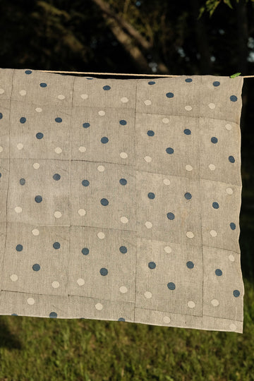 White bandana with scattered blue dot pattern by World of Crow - vintage cotton handkerchief for head wrap and styling.