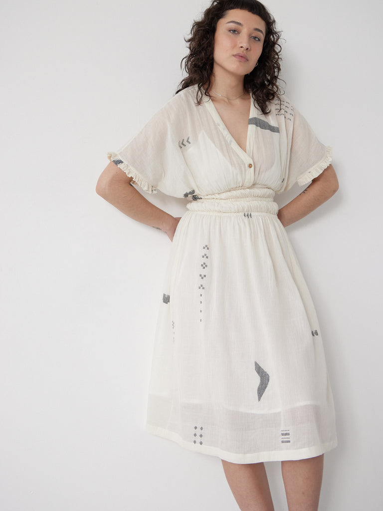 Elasticated Waist Ivory Midi Dress, best sustainable fashion brands, clothing companies that are sustainable, organic cotton women's clothing, 100 organic cotton clothing, cotton cotton clothing, all cotton clothes, all cotton women's clothing, women's cotton clothing online, the minimal clothing, minimal clothes shop