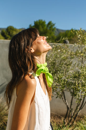 Introducing the Lime Green Sorbet Bandana, a vibrant and eye-catching accessory guaranteed to elevate any ensemble. Its lively lime color adds a burst of energy and personality to your look. Simply add this bandana to your outfit to achieve a polished and stylish appearance.