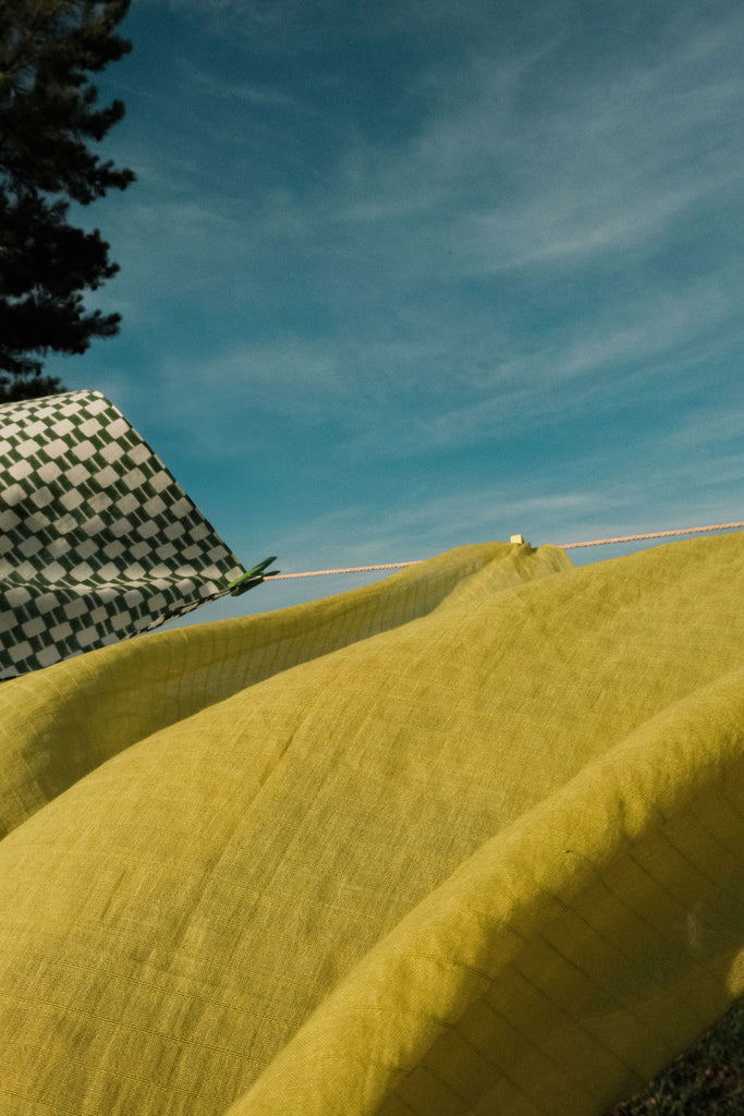 Yellow striped bandana handkerchief by World of Crow - versatile cotton accessory for head, neck, and styling