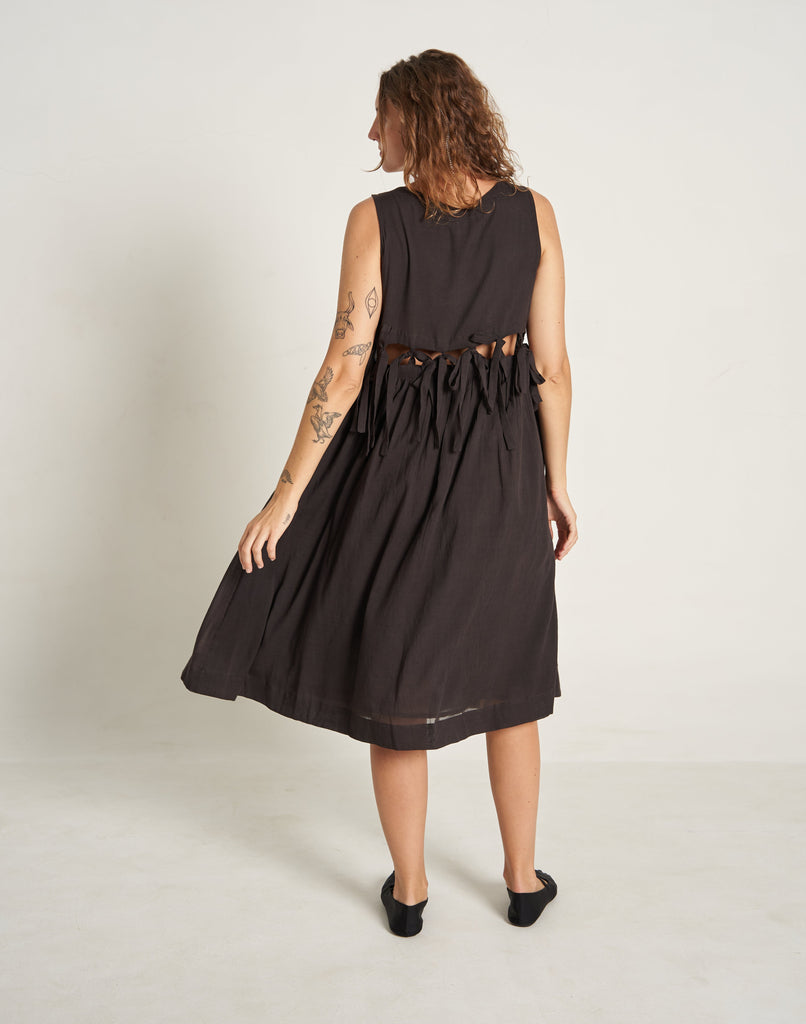 Back Side Tie Black Dress for Women At World of Crow