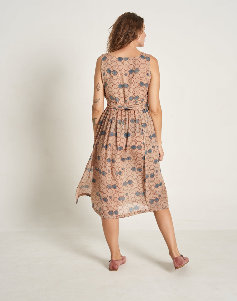 Back Side Geometric Flower Wrap-on Summer Dress for Women At World of Crow