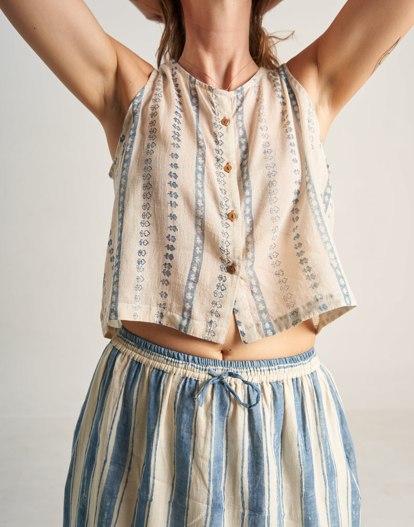 Buy Sleeveless Indigo Bliss Stripe Summer Skirt for Women Online At World of Crow