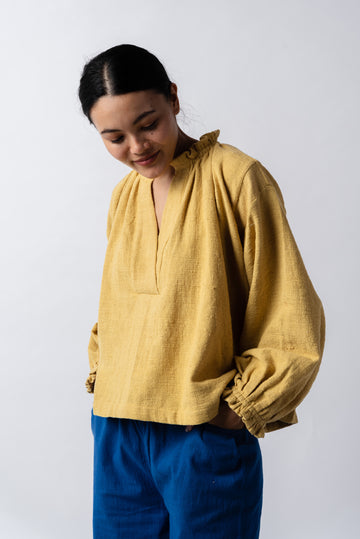 Oversized mustard wide top, eco fashion clothing, ethical and sustainable clothing, cotton clothing company, natural cotton clothing, American women's clothing, American women's clothing stores, organic cotton retailers, organic cotton shop, create a minimalist closet, dark minimalist fashion