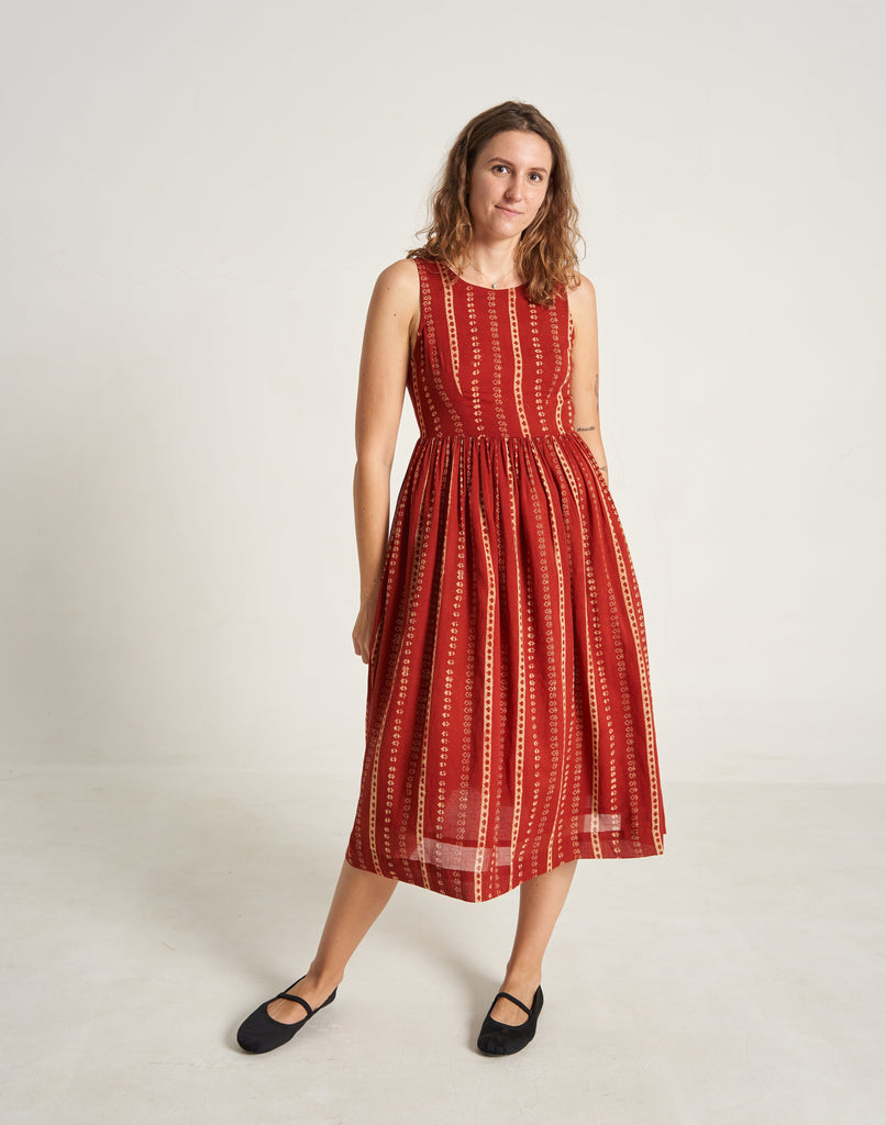 Front Side Red Blossom Midi Summer Dress for Women At World of Crow