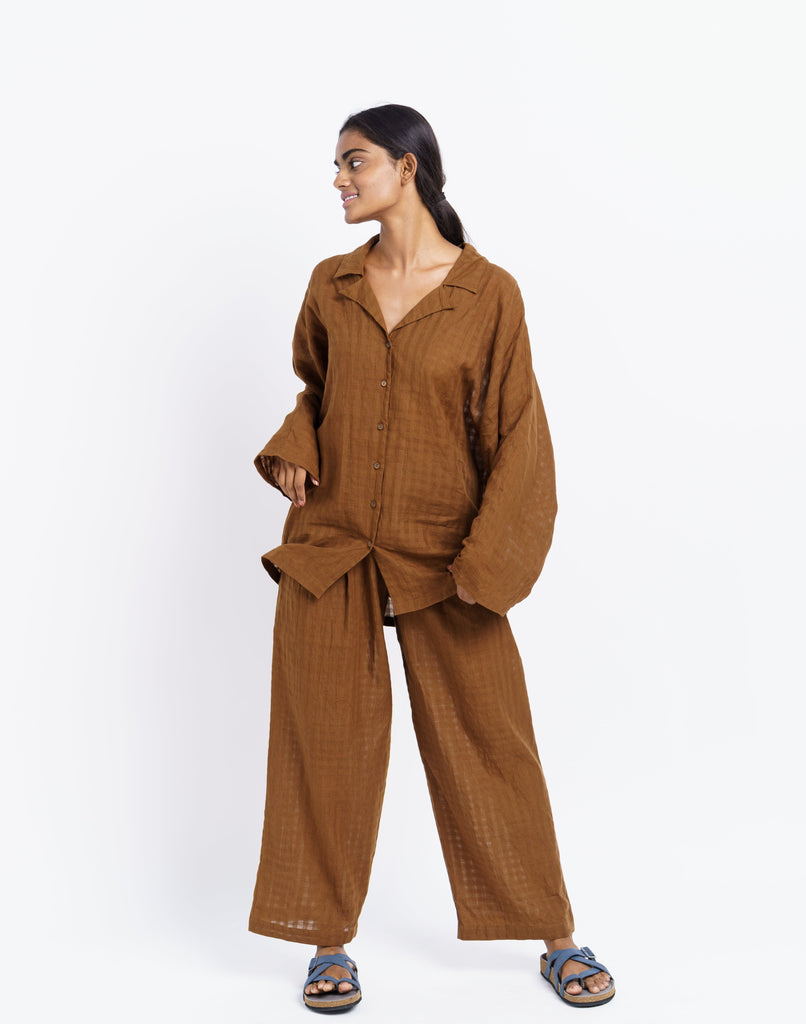 Textured checked pleated trousers, best sustainable clothing brands, best sustainable women's clothing, organic cotton wear, organic dresses online, cotton only clothing, cotton only clothing store, women's organic dresses, lightweight cotton women's clothing, clothing brands for minimalists, design minimalist wardrobe